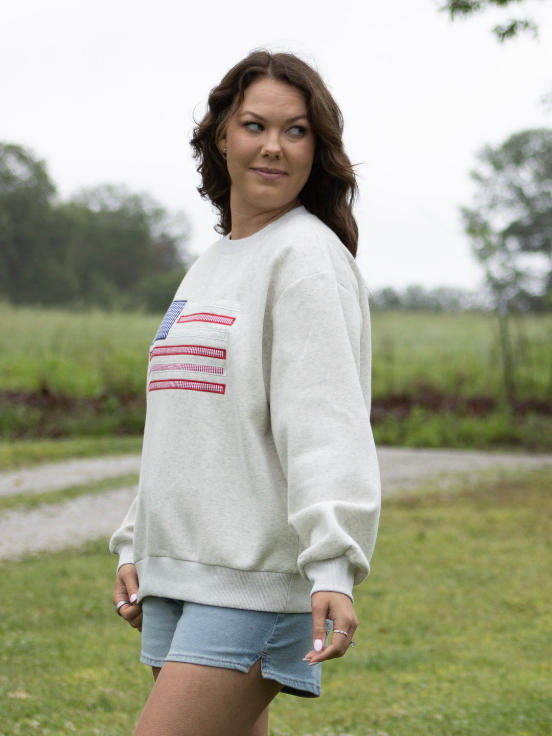 American Patchwork Flag Crewneck
