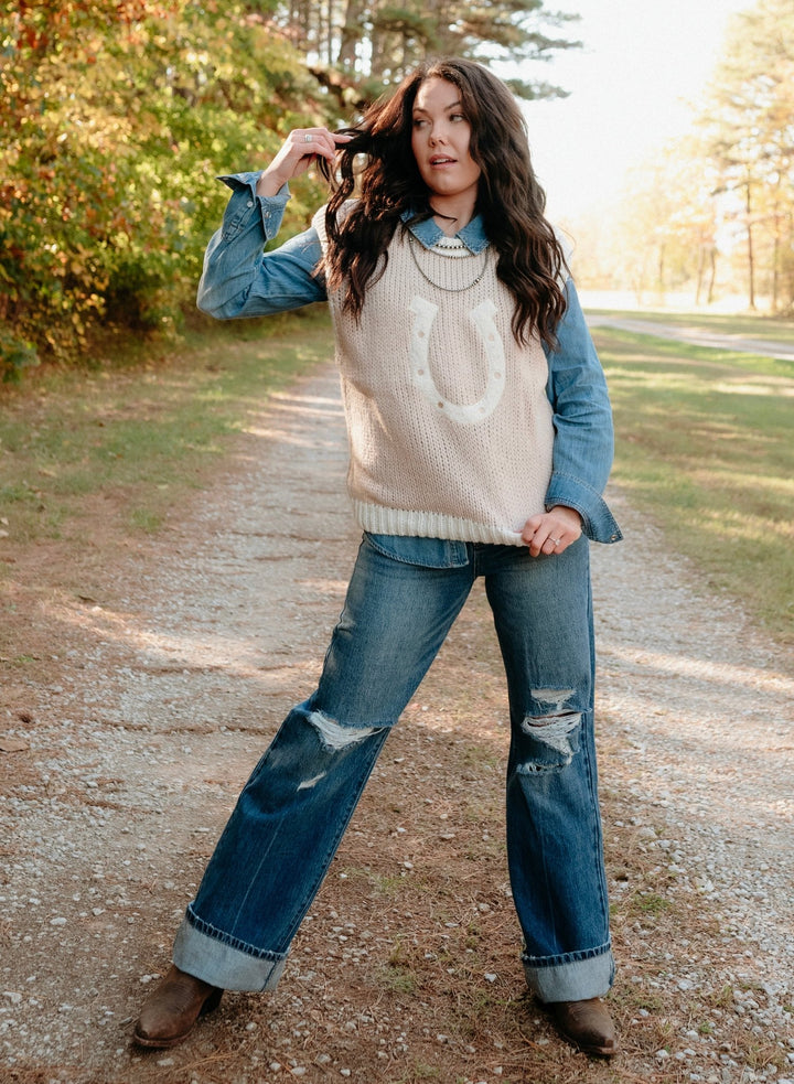 Woven Horseshoe Sweater Vest - Lunabelle West