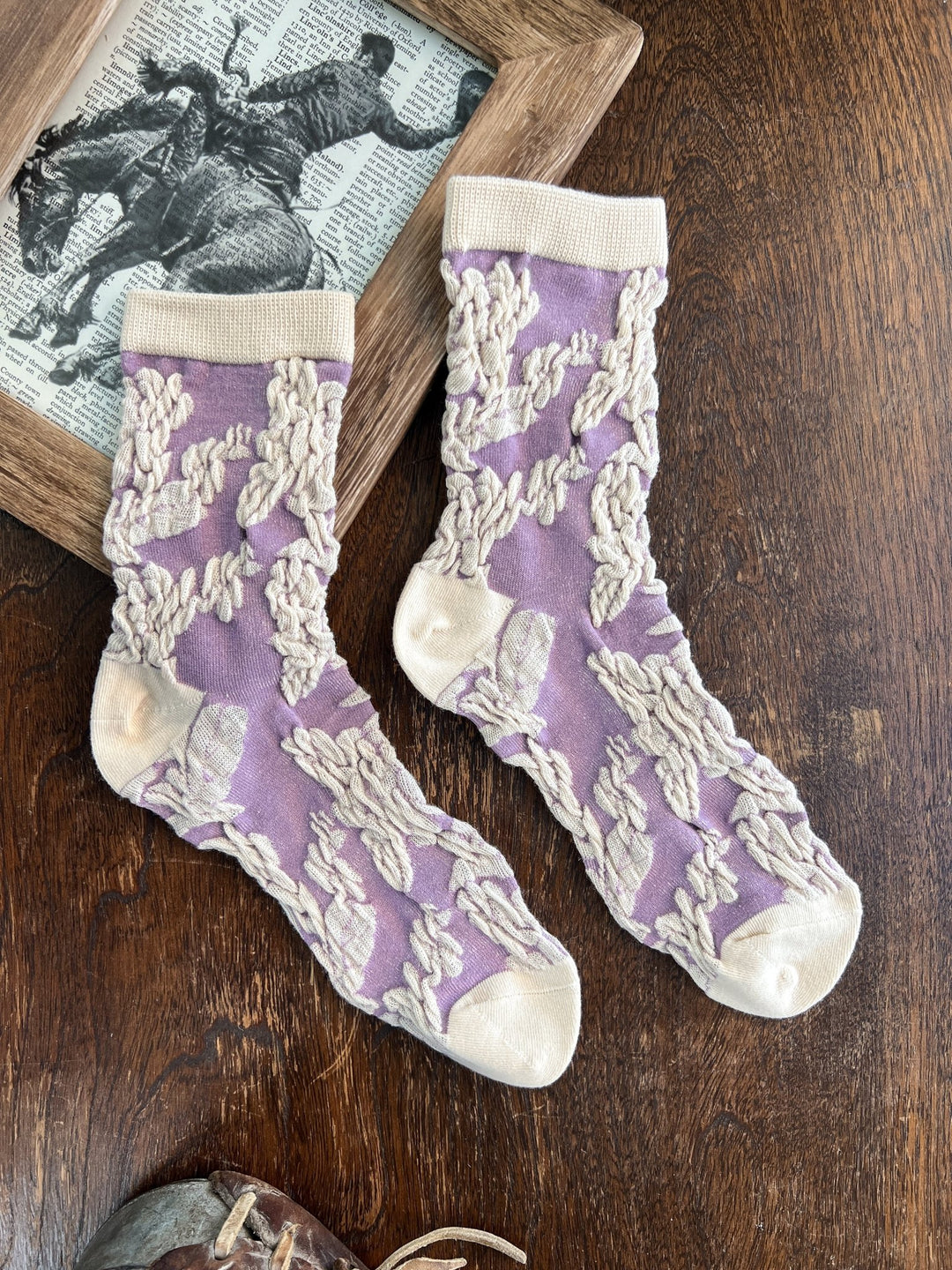 Lilac Embossed Socks - Lunabelle West