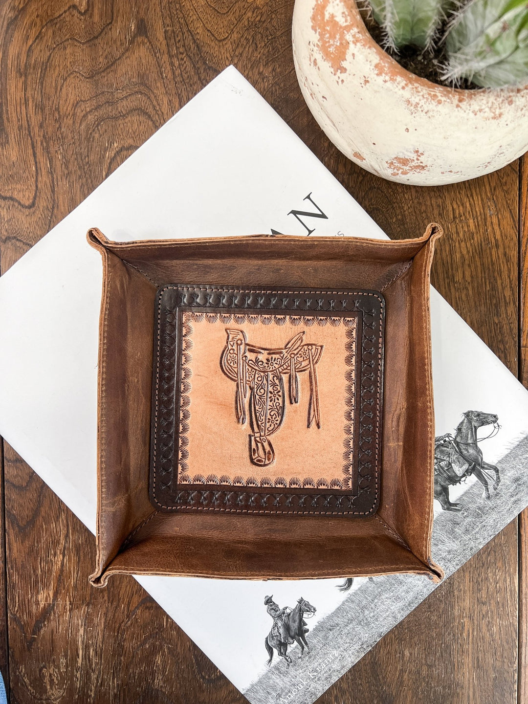 Tooled Saddle Leather Tray - Lunabelle West